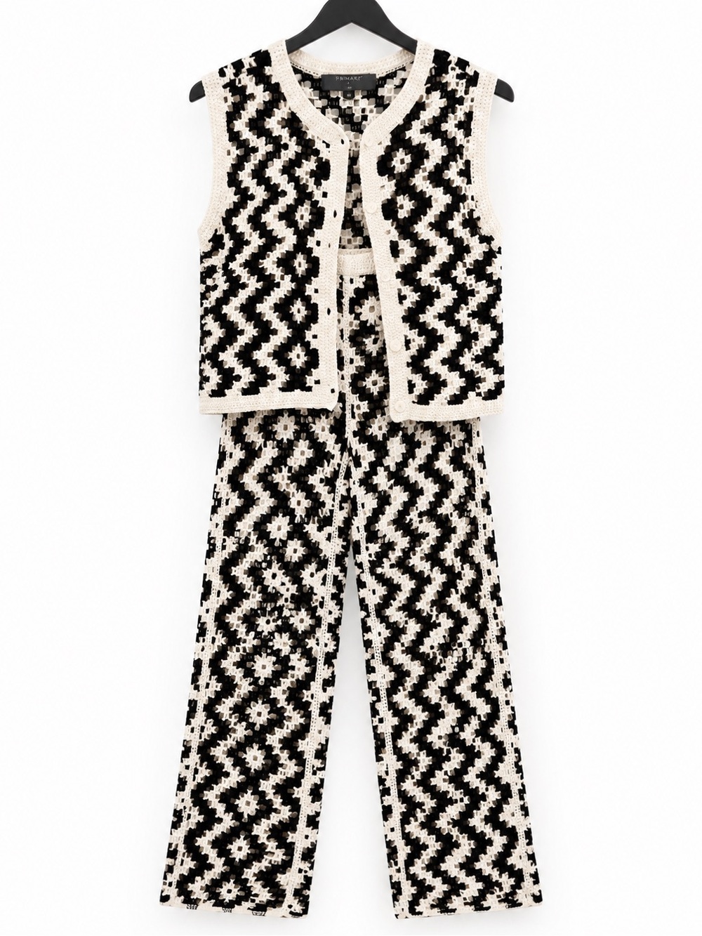Primark Black & White Crochet 2-Piece Vest & Pants Set M/L Boho Resort